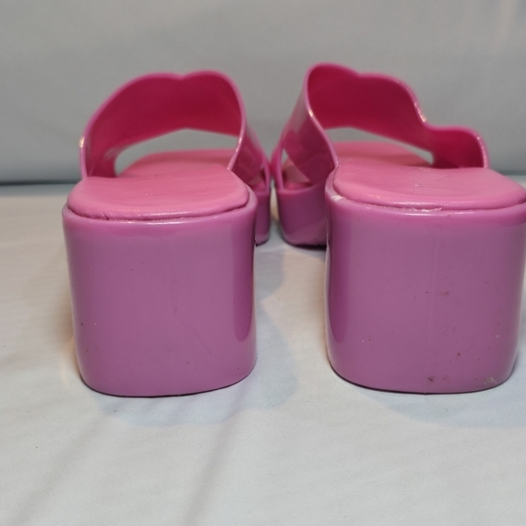 Jeffrey Campbell Bubblegum Block Heels Pink Rubber Platform Sandal Mules, Sz 7 - Picture 3 of 8